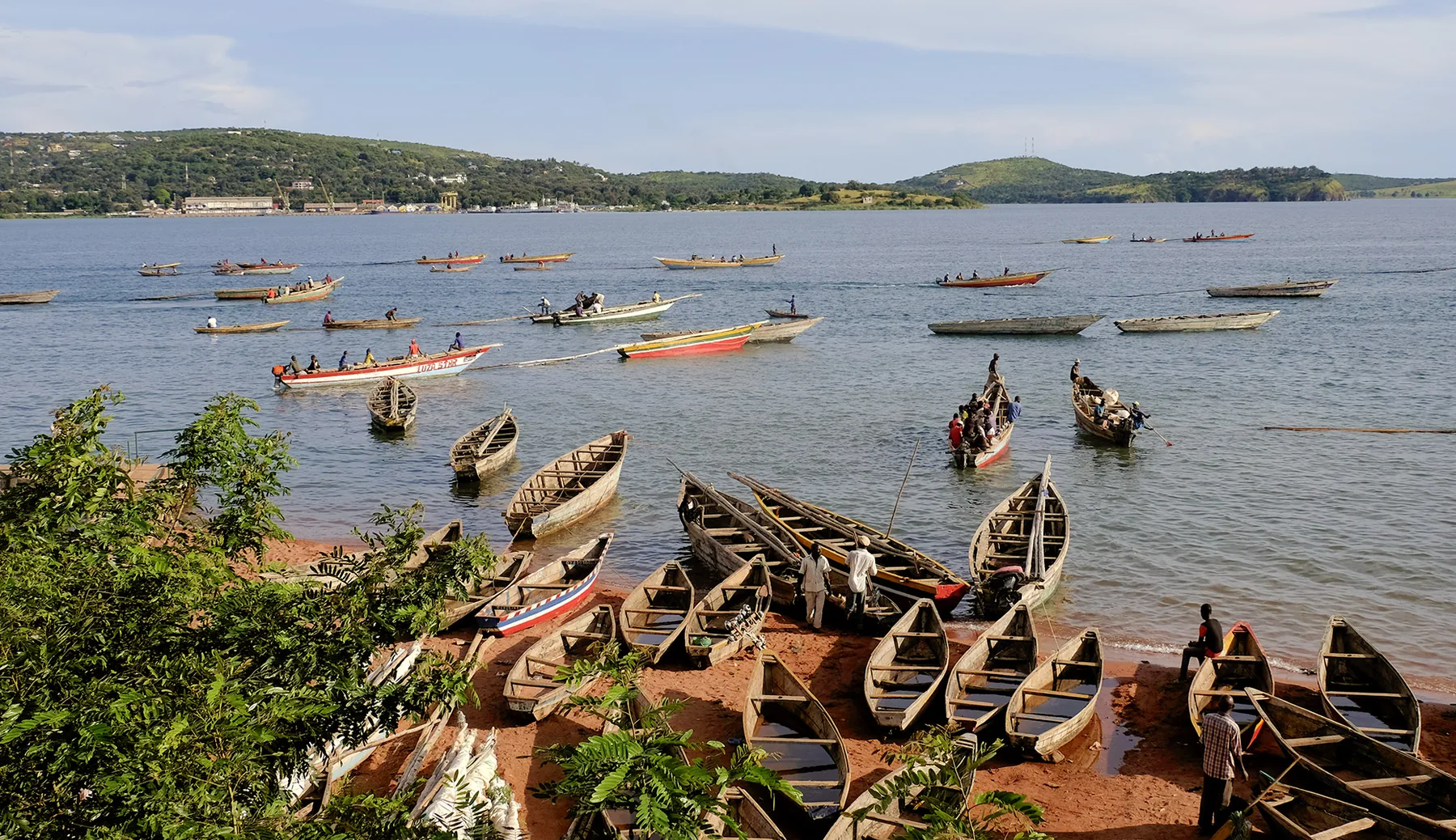 Fishing boats on the lakeshore